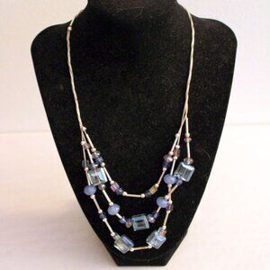 Women's Blue Beaded & Silver Necklace 3-Layered - Pre-Owned